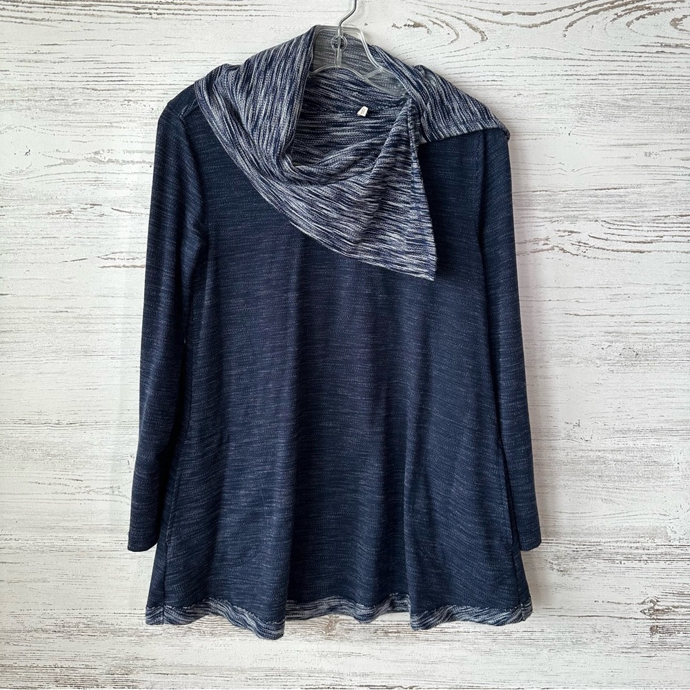 SOFT SURROUNDINGS Weekending Cowl Neck Jersey Pullover Swing Tunic Top XS Navy